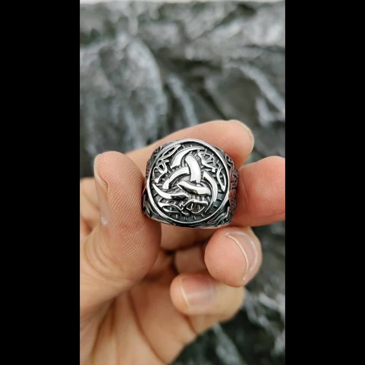 Vintage Viking Celtic Knot Dragon Pattern Titanium Steel Ring Men'S